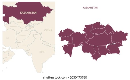 Kazakhstan map. map of Kazakhstan and neighboring countries.