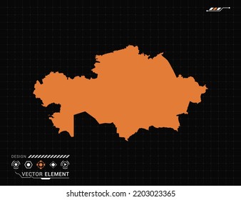 Kazakhstan map of orange digital frame HUD, GUI, UI interface technology radar vector.