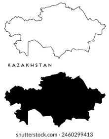 Mapa de Kazajistán delineado y conjunto de Vector negro