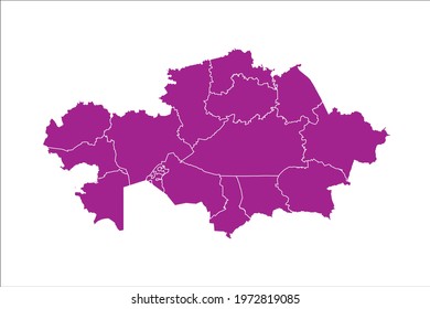 Kazakhstan Map pink Color on White Backgound