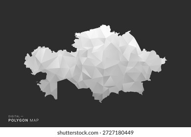 Kazajistán Mapa - Ilustración vectorial de estilo polígono en diseño geométrico de bajo poli negro, gris y blanco, silueta mínima, aislado para infografía.