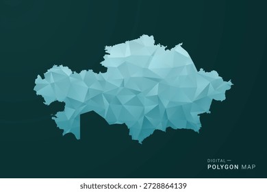 Kazajistán Mapa - Ilustración vectorial de estilo polígono en diseño geométrico de bajo poli verde y azul, silueta mínima limpia para infografía.