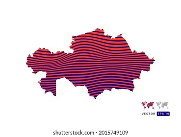 Kazakhstan map red and blue of abstract with dynamic waves vector.