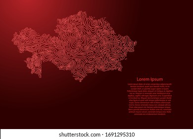 Kazakhstan map from red isolines or level line geographic topographic map grid. Vector illustration.