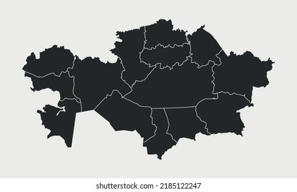 Mapa de Kazajistán con regiones, provincias aisladas con fondo blanco. Mapa de esquema de Kazajistán. Ilustración del vector