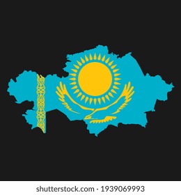 Kazakhstan map silhouette with flag on black background