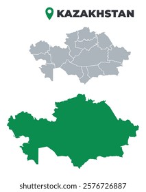 Kazakhstan map simple flat outline vector set