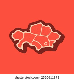 Kazakhstan map for steak meat logo. Vector retro black and red meat dishes logotype illustration. Graphic grill BBQ label, emblem, symbol. Premium beef restaurant badge