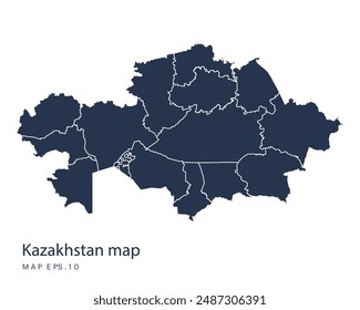 Kazakhstan map vector, Abstract design vector illustration Eps 10. Navy color.High Detailed on white background.