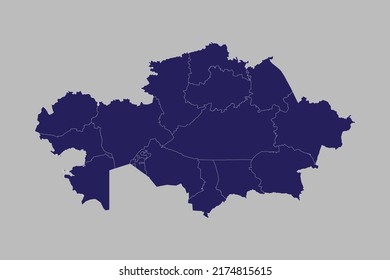 Kazakhstan map vector, blue color, Isolated on gray background