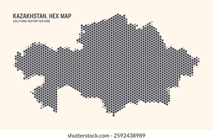 Kazakhstan Map Vector Hexagonal Halftone Pattern Isolate On Light Background. Hex Texture in the Form of a Map of Kazakhstan. Mod Technologic Contour Map of Kazakhstan for Design or Business Projects