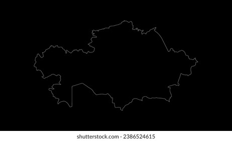 Kazakhstan map vector illustration. Drawing with a white line on a black background.