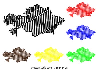 Kazakhstan map vector illustration, scribble sketch Kazakhstan map