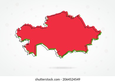 Mapa de Kazajistán - Mapa Mundial Plantilla vectorial internacional con bosquejo rojo, verde y negro aislado en fondo blanco - Ilustraciones vectoriales 10