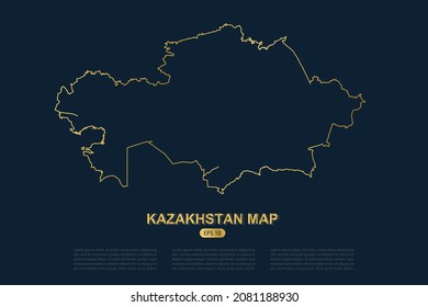 Kazakhstan Map - World Map International vector template with thin gold outline graphic sketch style isolated on dark background for card design, poster, banner - Vector illustration eps 10