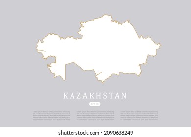 Kazakhstan Map - World Map International vector template with white color and thin gold outline graphic sketch style isolated on grey background for design - Vector illustration eps 10
