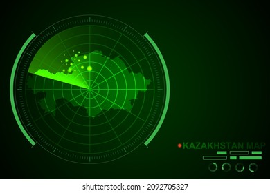 Karte Kasachstan - Weltkarte Internationale Vektorvorlage mit futuristischem Circle Radar-Stil HUD, GUI, UI-Schnittstelle einzeln auf dunkelgrünem Hintergrund - Vektorgrafik eps10