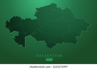Mapa de Kazajistán - Mapa mundial Planilla vectorial internacional con alto nivel de degradado verde aislado en fondo verde para diseño, infografía - Ilustración vectorial eps 10