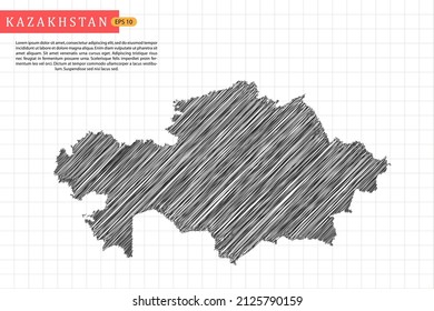Karte Kasachstans - Weltkarte - Internationale Vektorvorlage mit schwarzer Skizze und alter Schulart einzeln auf weißem Hintergrund - Vektorgrafik eps10