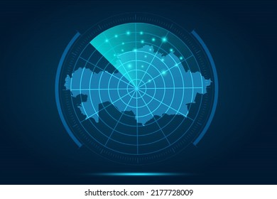Kazakhstan Map - World Map International vector template with futuristic circle radar style HUD, GUI, UI interface isolated on blue background for design, infographic - Vector illustration eps 10