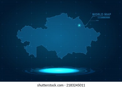 Mapa de Kazajistán - Mapa Mundial Plantilla vectorial Internacional con Holograma en estilo de perspectiva y HUD, GUI, interfaz de interfaz de usuario aislada en fondo azul para el diseño - Ilustración vectorial eps 10
