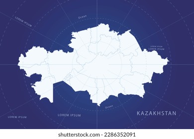Kazakhstan Map - World Map International vector template with High detailed and white color including circle line on blue background for design, infographic, website - Vector illustration eps 10