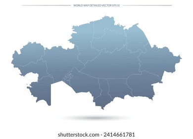 Mapa de Kazajistán - Mapa mundial Plantilla vectorial internacional con Alto detalle incluyendo color gradiente gris y azul y color de contorno blanco aislado en fondo blanco - Ilustración vectorial eps 10