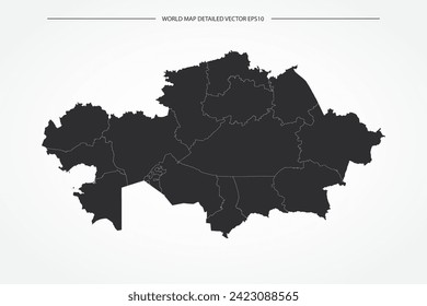 Mapa de Kazajistán - Mapa mundial Mapa internacional de la plantilla vectorial con alto nivel de detalle con color de contorno en blanco y negro aislado en fondo blanco - Ilustración vectorial eps 10