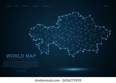 Kazakhstan Map - World Map mash line and point scales on blue technology background. Wire Frame 3D mesh polygonal network line, design sphere, dot and structure - Vector illustration eps 10