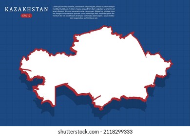 Kazakhstan Map - World map vector template with isometric style with white and red color including shadow on Blue grid background for website, design, infographic - Vector illustration eps 10