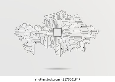 Kazakhstan Map - World map vector template with Abstract futuristic circuit board Illustration or High-tech technology mash line and point scales on white background - Vector illustration ep 10