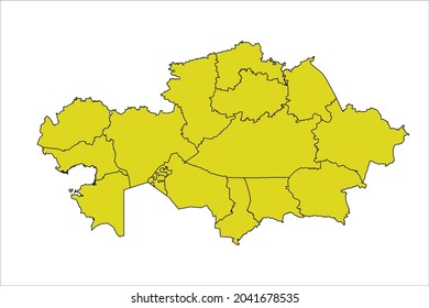 Kazakhstan map yellow Color on White Background