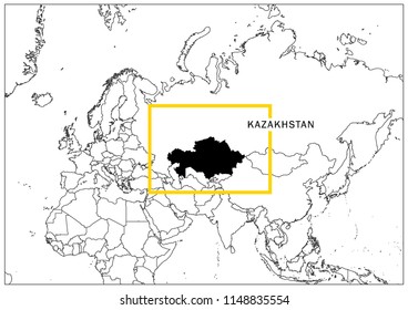 Kazakhstan map yellow frame geography national 