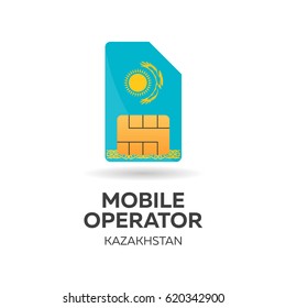 Kazakhstan mobile operator. SIM card with flag. Vector illustration