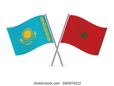 Kazakhstan and Morocco flags. Vector illustration.