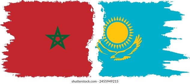 Kazakhstan and Morocco grunge flags connection, vector