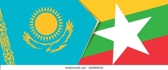 Kazakhstan and Myanmar flags, two vector flags symbol of relationship or confrontation.
