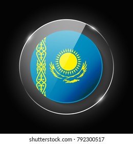 Kazakhstan national flag. Application Language Symbol. Country of manufacture icon. Round glossy isolated icon with national flag button on glow background. Symbol of nation for infographics, web.