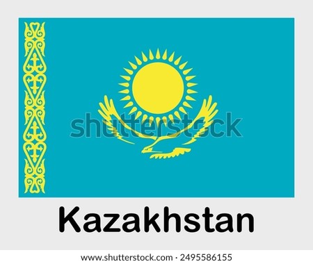 Kazakhstan national flag. Banner, state symbol, flagpole.