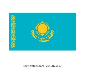 Kazakhstan national flag isolated on white. Official colors and image, simple flat design. Vector clipart element for kazakh events and news illustration, travel or politics banner.