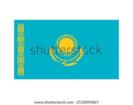 Kazakhstan national flag isolated on white. Official colors and image, simple flat design. Vector clipart element for kazakh events and news illustration, travel or politics banner.