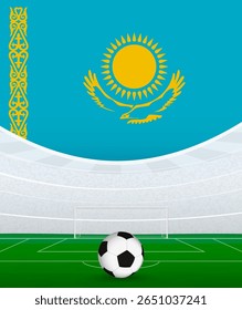 Kazakhstan National Football Theme, Stadium and Soccer Ball. Soccer Match Concept in Kazakhstan. Ideal for use in sports event promotions, football themed designs, and tournament advertisements.
