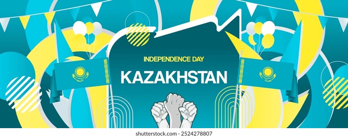 Kazakhstan national or independence day creative banner in flag colors. Modern abstract art for holiday celebration, republic day greeting card, poster sport and music event. Horizontal template