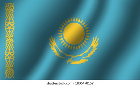 kazakhstan national wavy flag vector illustration. textile fabric close up mode