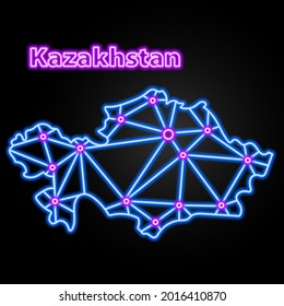 Mapa del neón de Kazajistán, ilustración vectorial aislada.