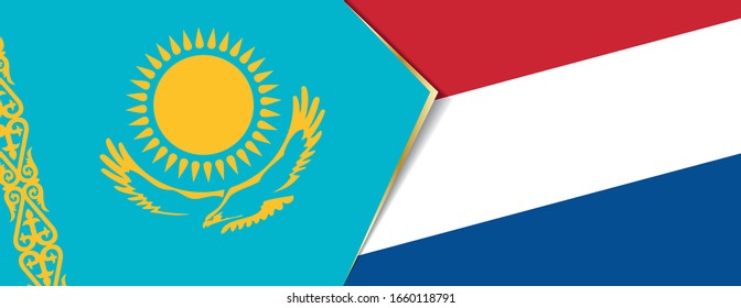 Kazakhstan and Netherlands flags, two vector flags symbol of relationship or confrontation.