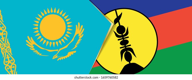 Kasachstan und Neukaledonien Flaggen, zwei Vektorillustrationen Flaggen Symbol für Beziehung oder Konfrontation.