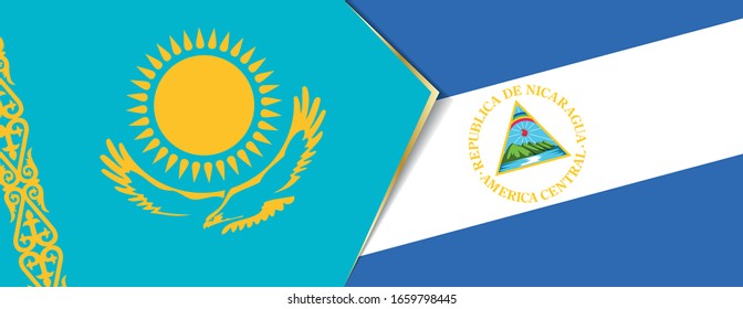 Kazakhstan and Nicaragua flags, two vector flags symbol of relationship or confrontation.