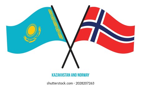 Kazakhstan and Norway Flags Crossed And Waving Flat Style. Official Proportion. Correct Colors.