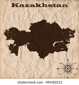 Kazakhstan old map with grunge and crumpled paper. Vector illustration